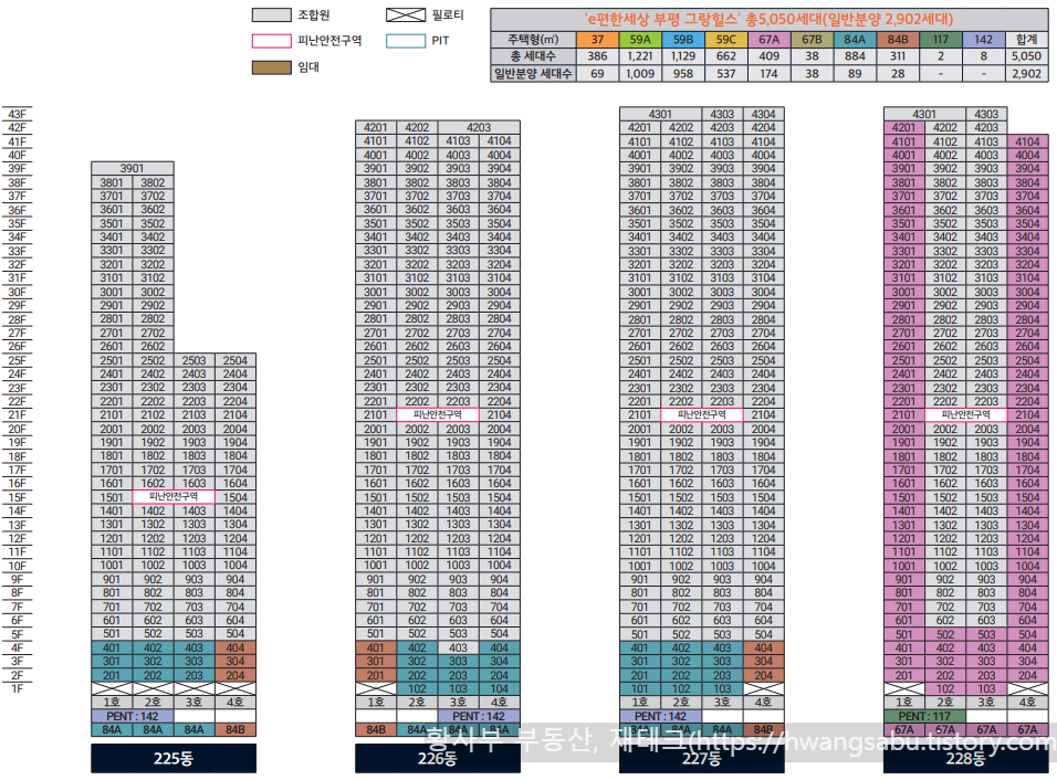 이편한세상-부평-그랑힐스-동호수배치도(225동~228동)