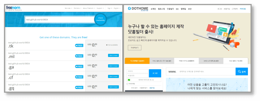왼쪽 - freenom, 오른쪽 - dothome