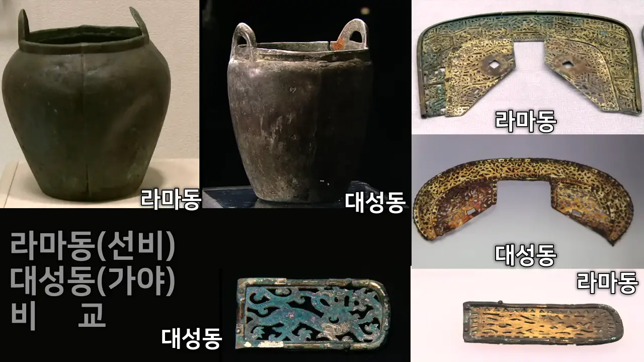 선비족 라마동 유물과 부여족 김해 대성동 유물 비교 ⓒ KBS, www.kiss7.kr 편집