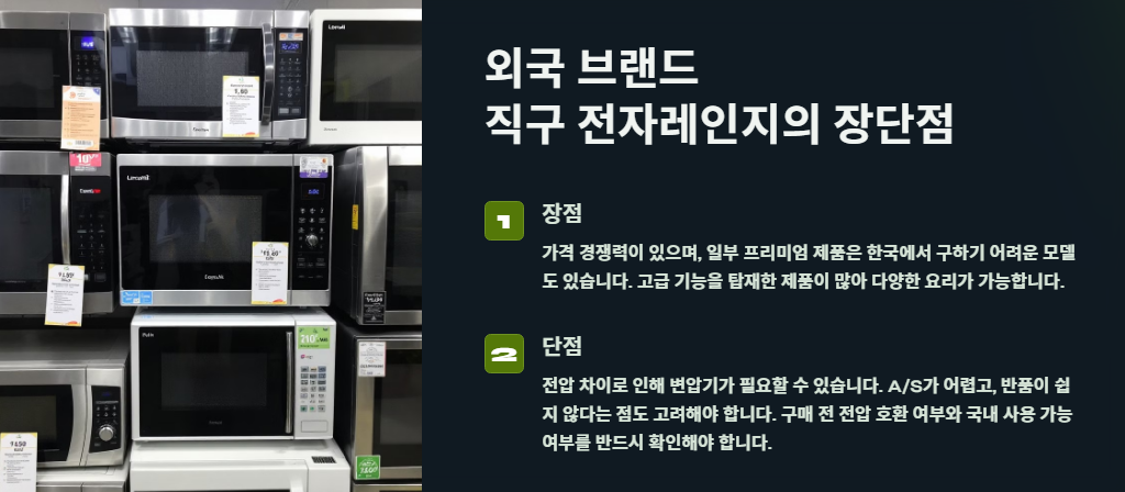 외국 브랜드 직구 전자레인지, 장점과 단점
