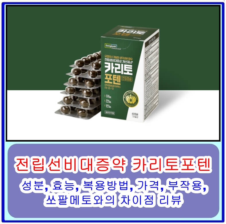  전립선비대증약 카리토포텐의 성분, 효능, 복용방법, 가격, 부작용, 쏘팔메토와의 차이점 리뷰