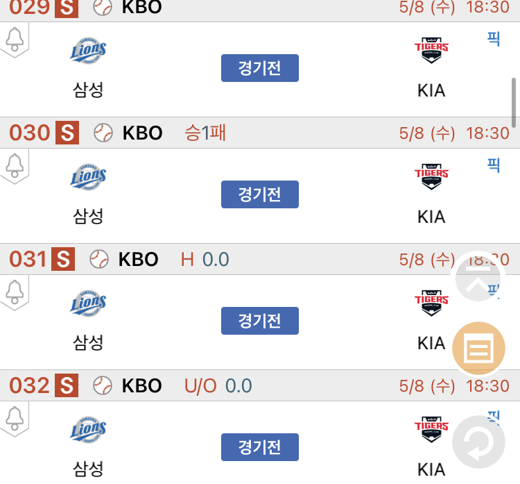 [진짜총판] 5월8일 삼성 VS 기아 야구분석
