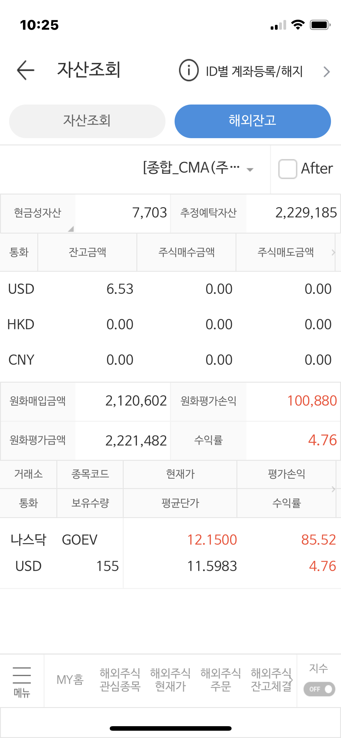  와 존버의 승리인가요? 드디어 유일하게 가지고 있는 미국주식, GOEV가 빨간색으로 변했어요!ㅎ