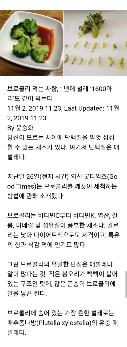  브로콜리 먹는 사람, 1년에 벌레 ‘1600마리’도
