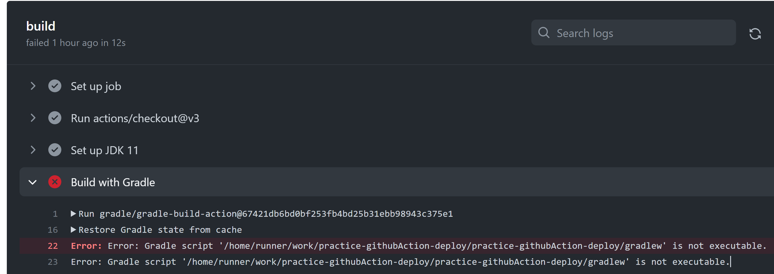 [error 핸들링] Github Action - gradle 빌드 에러 gradle script is not executable.