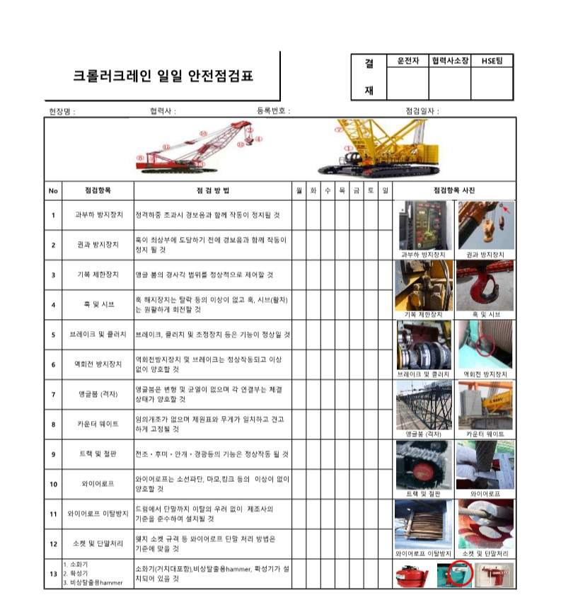  [건설공사 안전비법]_크롤러크레인 장비점검표(체크리스트) 양식