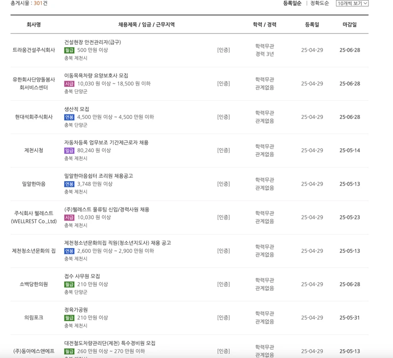 제천고용복지센터-채용정보-2025년4월