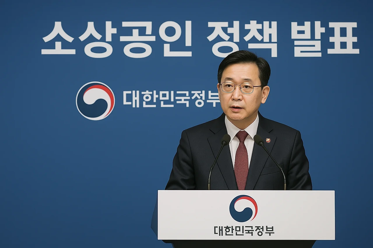 소상공인 정책 발표 브리핑 중인 정부 관계자 사진
