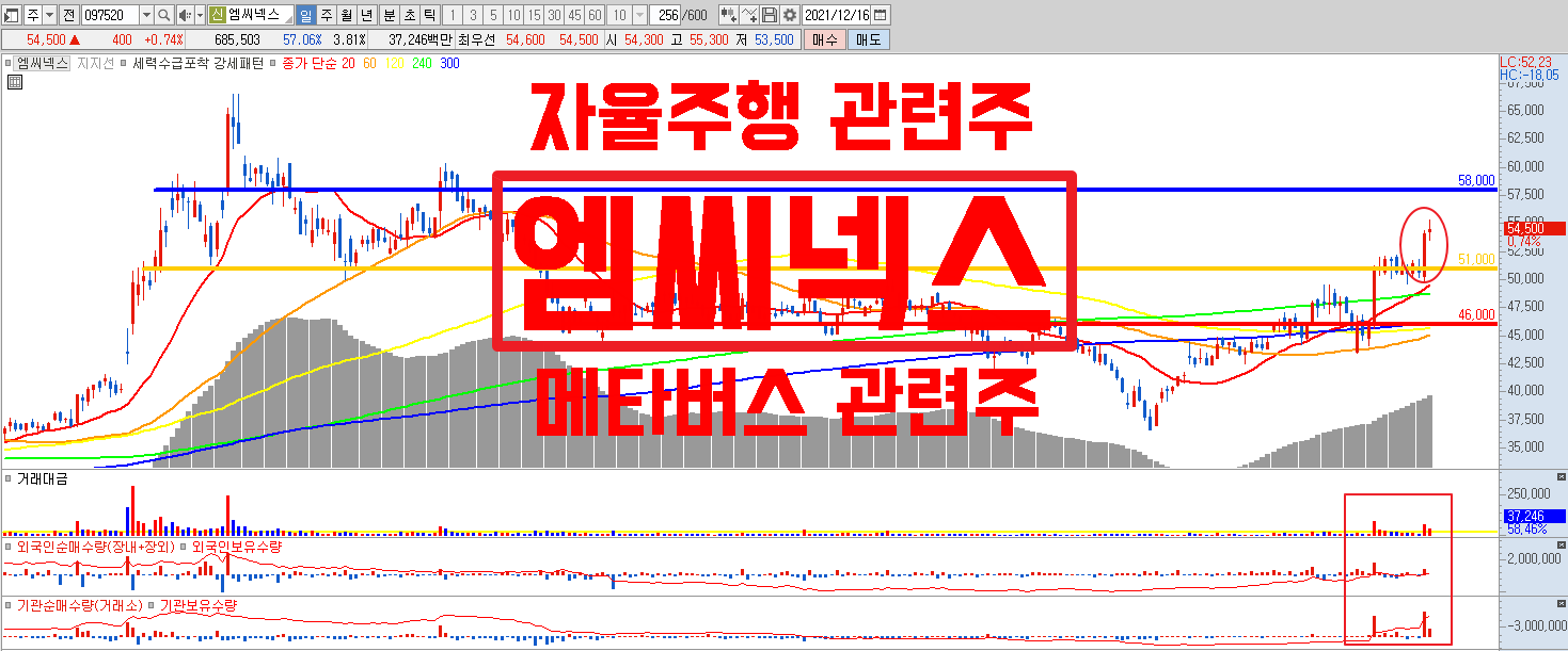  메타버스 관련주 / 자율주행 관련주 엠씨넥스 주가
