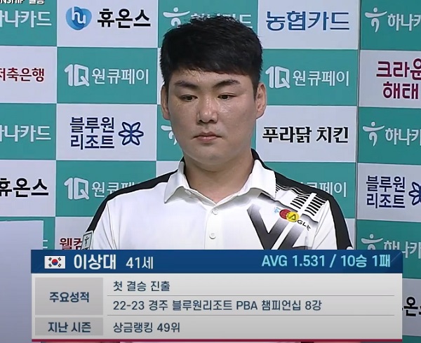 하나카드 PBA 챔피언십 결승전 경기결과 - 준우승자 이상대 당구선수