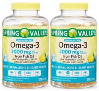 스프링밸리 오메가 3 2000mg Plus Vitamin D3 120캡슐 2팩, 120정, 2개