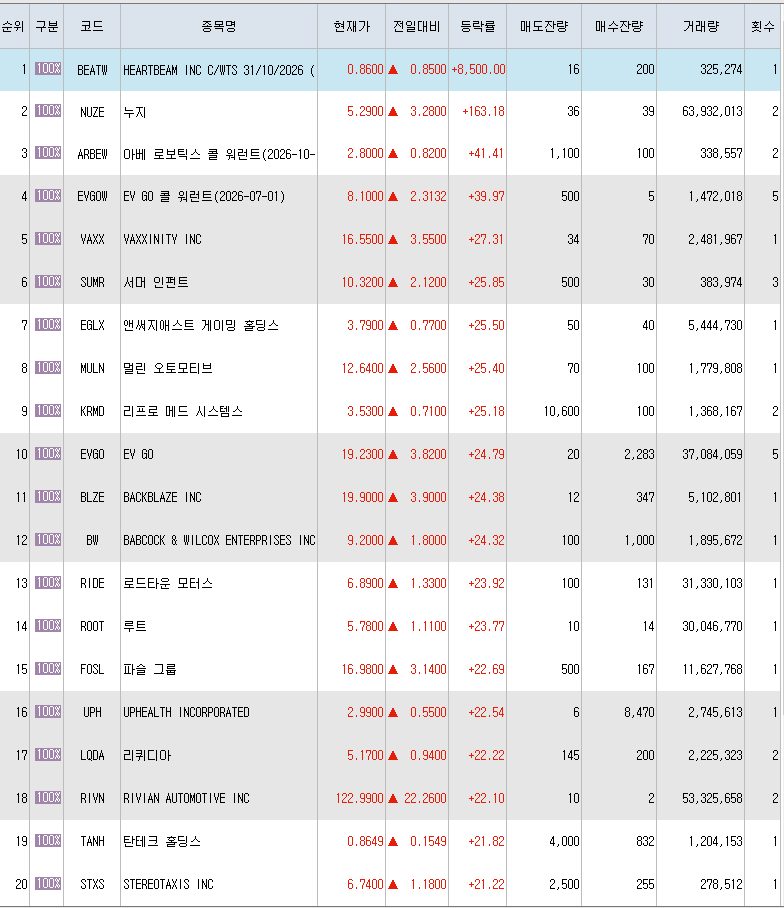  11월11일 미국주식 상승률 상위 종목 TOP 300
