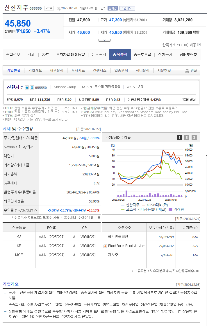 신한지주 종목분석