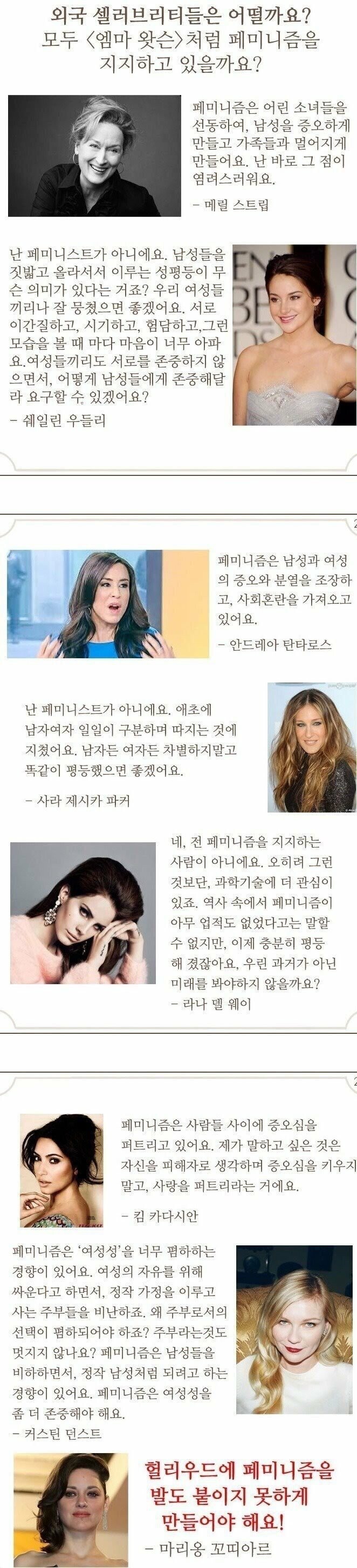  반페미 선언한 할리우드 여자 연예인들