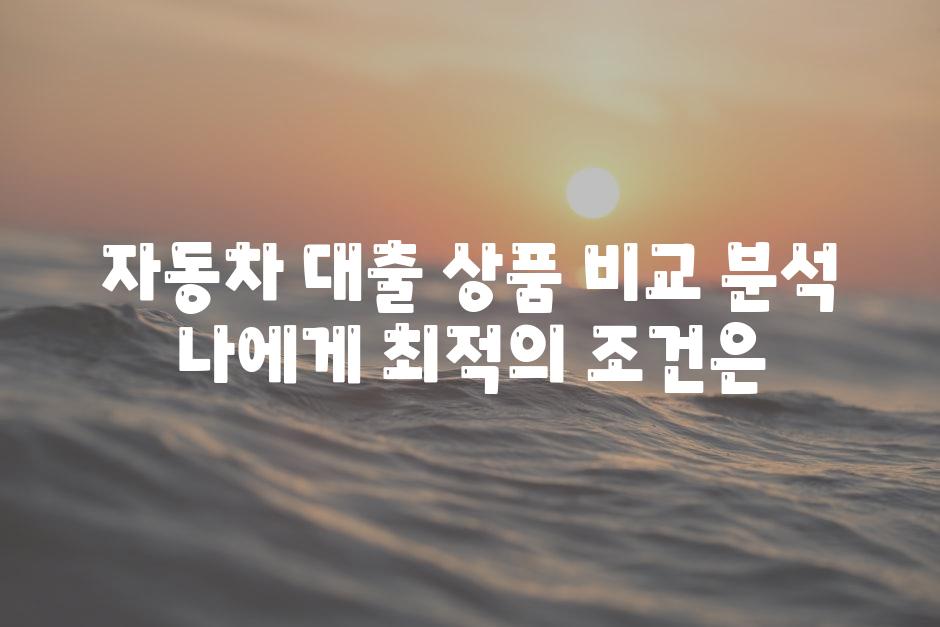 자동차 대출 제품 비교 분석 나에게 최적의 조건은