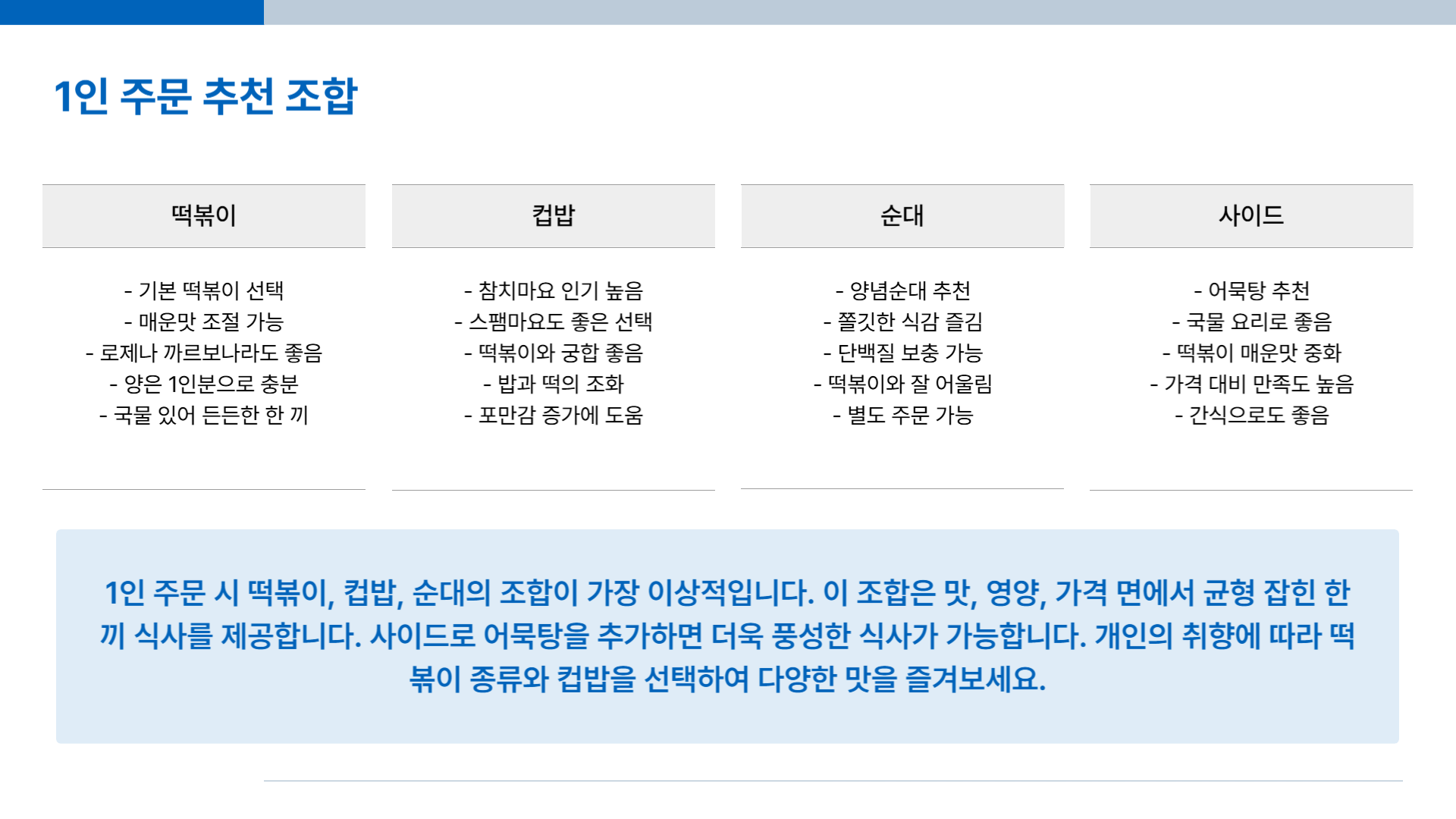 스텔라 떡볶이 메뉴 추천