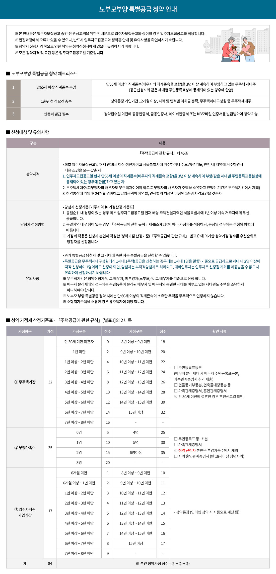 노부모부양 특별공급 청약 안내