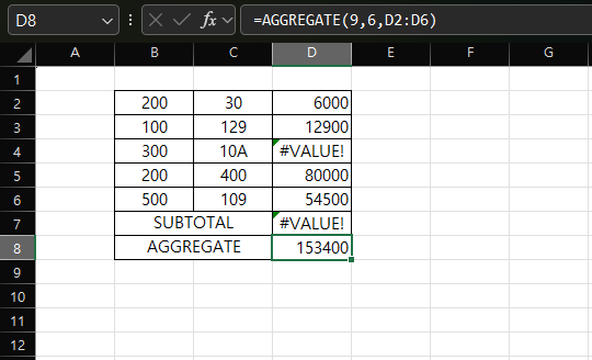 엑셀에서 함수 오류나는 값 무시하고 합계 구하는 AGGREGATE 함수 사용 방법 캡처 4