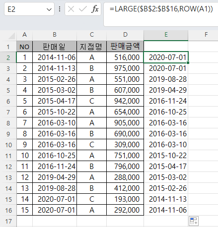 Large함수와 Row함수의 결합