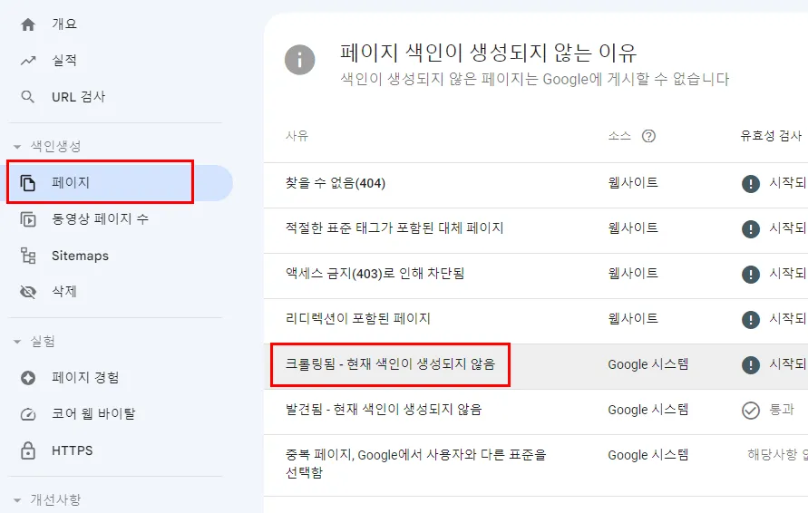 구글-서치-콘솔-크롤링-되었으나-색인이-되지-않은-페이지-확인방법