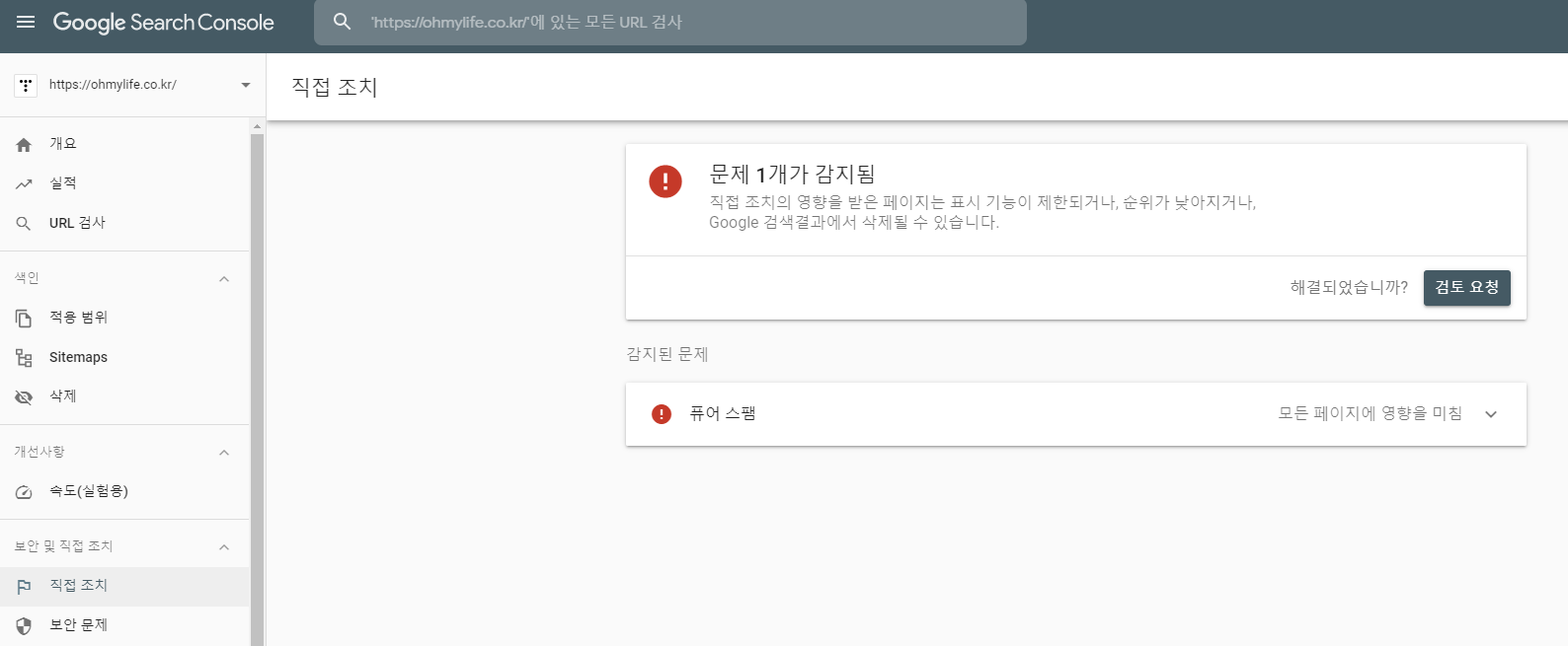  [블로그] 티스토리 개인 도메인 - 구글 서치 콘솔 퓨어스팸 오류