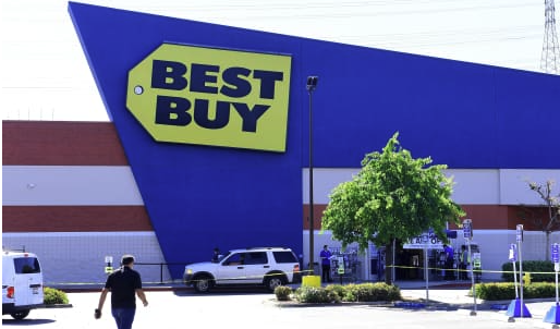 
A near empty parking lot in front of a Best Buy store in Montebello, California on April 15, 2020 as the electronics nationwide chain store remains closed to customers but open for pickups. Frederic J. Brown
