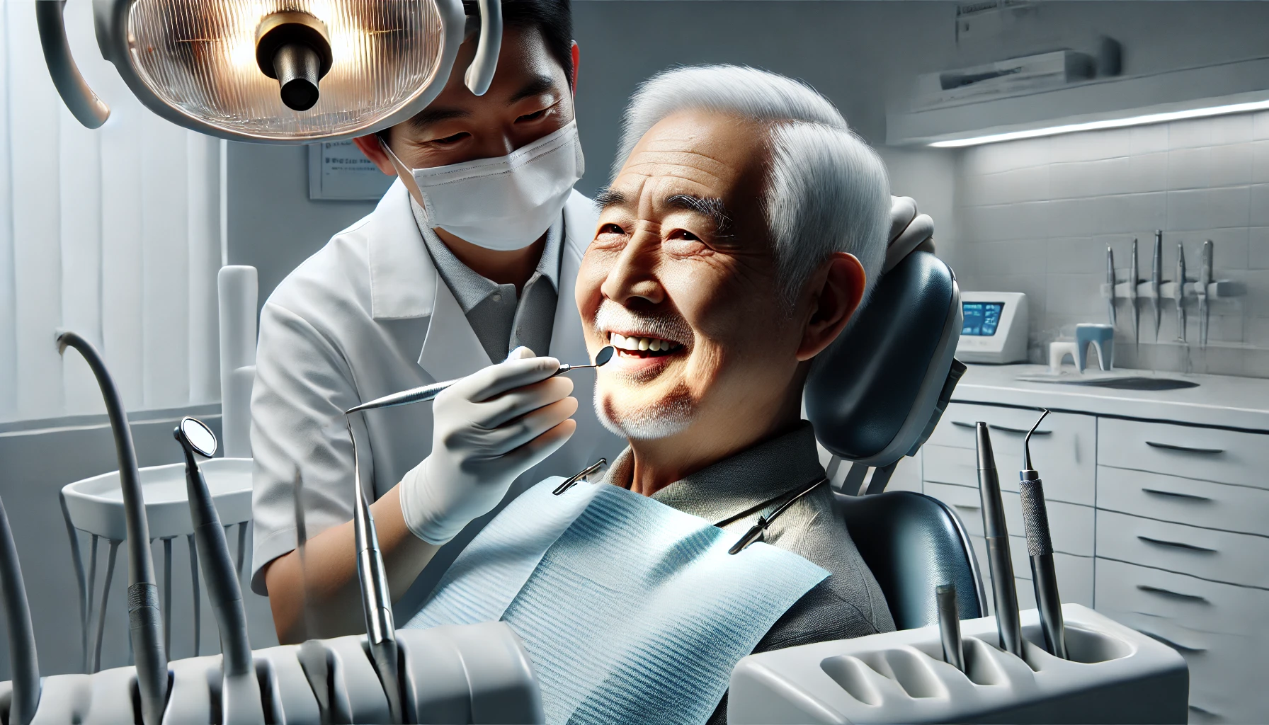 노인이 치과 치료를 받고 있습니다.