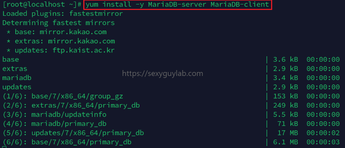 MariaDB 설치 화면