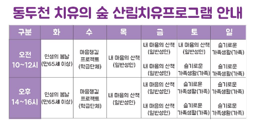 출처-동두천 자연휴양림 산림치유 프로그램 일정표