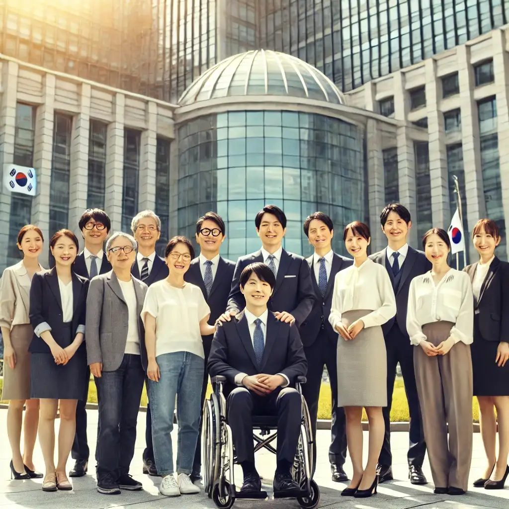 공단 외부 전경에서 기념 촬영
