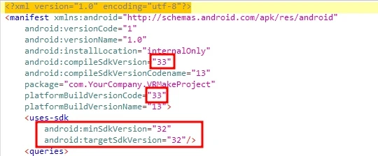 안드로이드 패키징 후 APK를 분석하는 도구를 이용하여 본 Android Manifest XML의 내용
