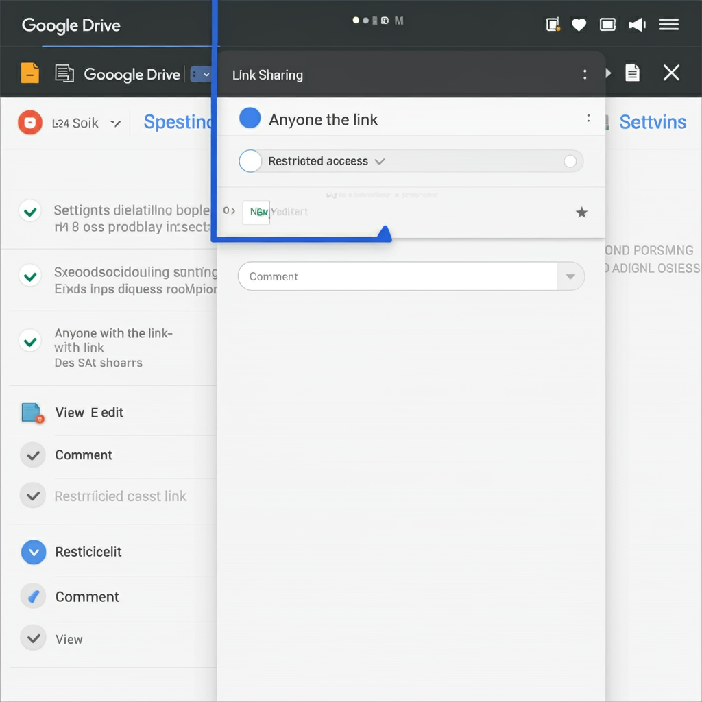 구글 드라이브 링크 공유 설정, 링크가 있는 모든 사용자 또는 제한된 접근 설정 화면