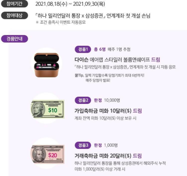 하나은행 밀리언달러 통장 &times; 삼성증권 해외주식 이벤트 당첨!