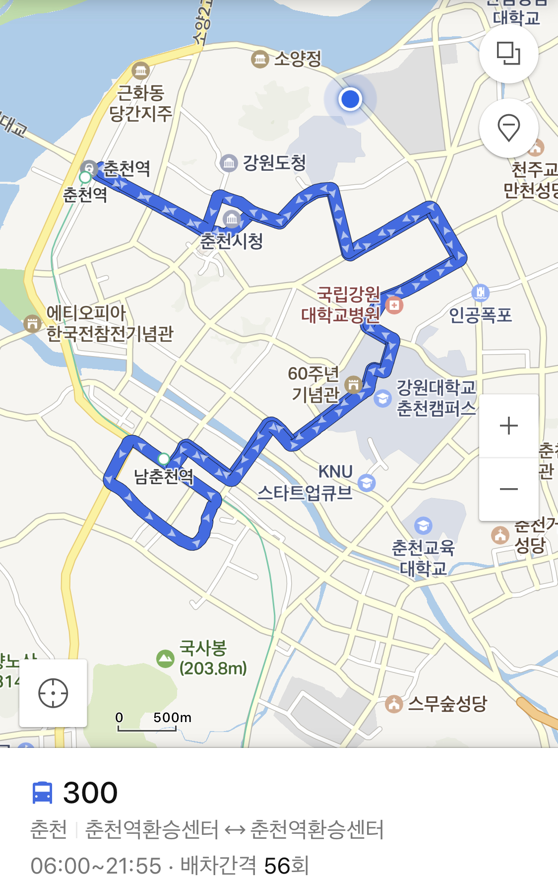  강원도 춘천시 시내버스 간선버스노선 300번 400번 운행 정보 운행 시간표