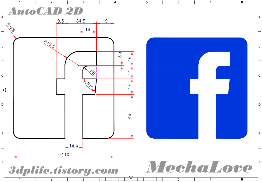  오토캐드로 페이스북(Facebook) Logo 그려보기 - 0004