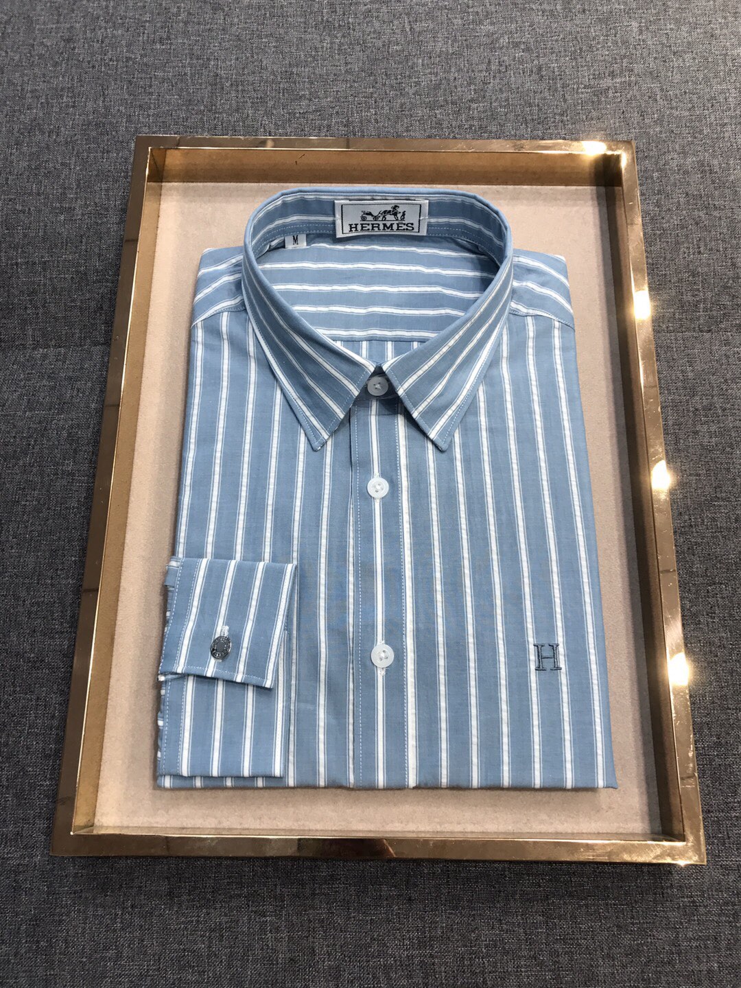  [HERMES] 에르메스 스트라이프 블루 코튼 셔츠
