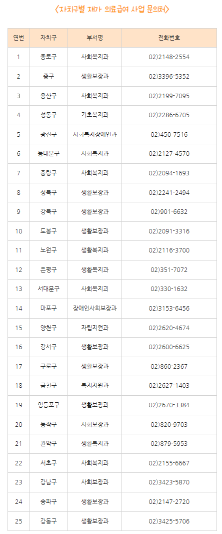 서울시 재가의료급여 지원 사업 담당자 안내