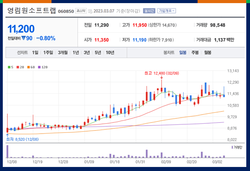 영림원소프트랩 일봉차트