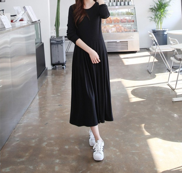  데일리앤 프로아 주름 긴팔 롱 원피스
