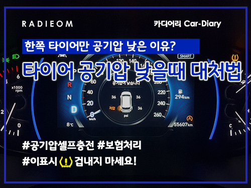  타이어 공기압 경고등 대처 방법 (셀프 공기압 주입, 보험 긴급출동, 지렁이)