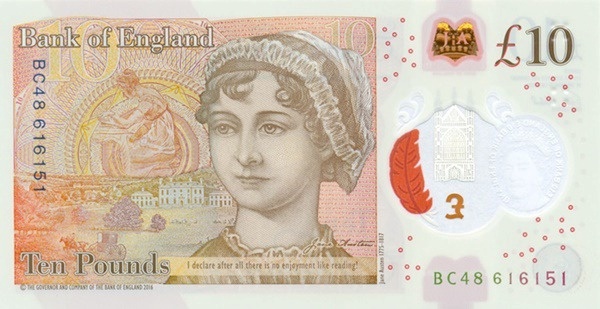 영국 10파운드 지폐에 그려진 제인 오스틴 모습