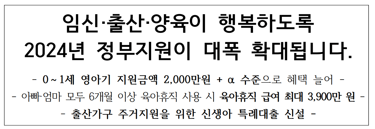 2024 출산 지원금&#44; 첫만남이용권&#44; 부모급여&#44; 세제지원 대상&#44; 혜택 확대&#44; 신청방법