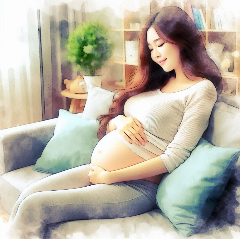 의자에 앉아있는 임산부