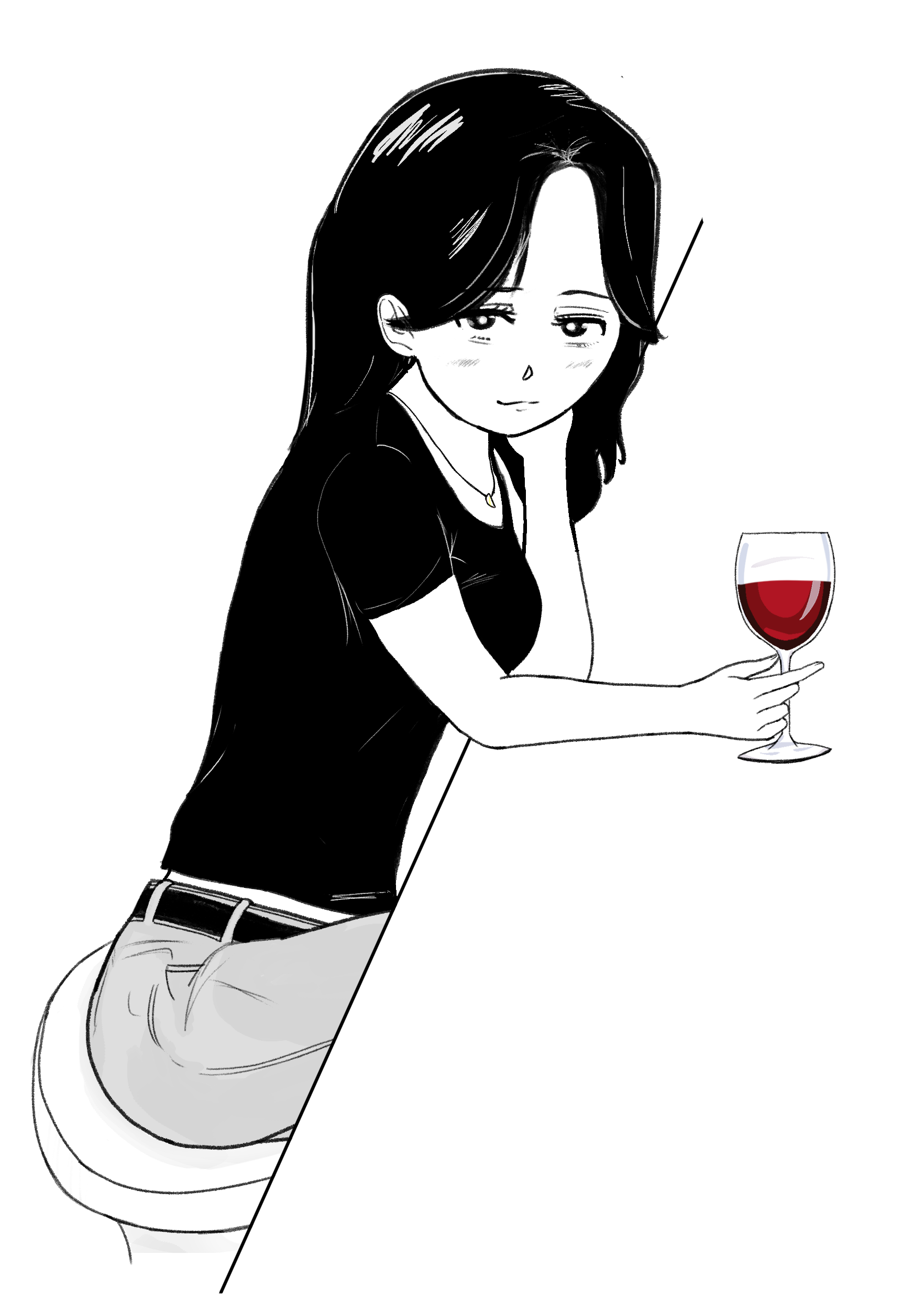 일러스트 습작 와인바에서 누군가를 기다리는 여자