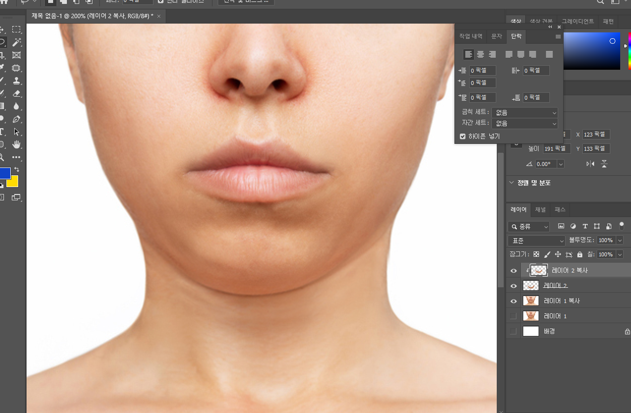 포토샵으로 이중턱 없애기 12
