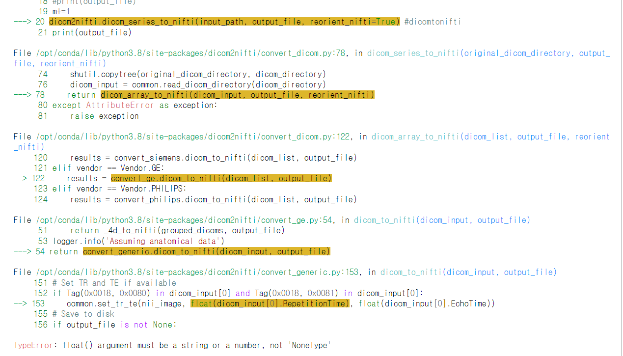 Dicom to nifti typeerror float argument must be a string