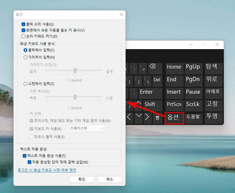 윈도우11 가상키보드 옵션