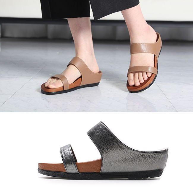  소가죽 투밴딩 오플 4.5cm 슬리퍼 뮬