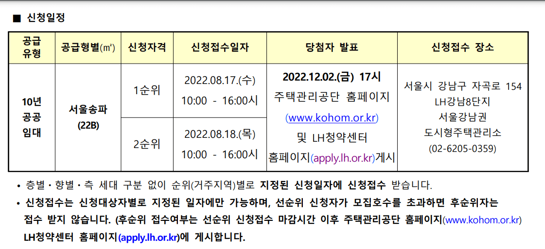 신청일자표