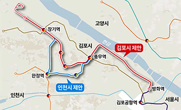 지하철 5호선 연장 김포시&#44; 인천시 제안노선도